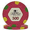 $500 Fushia World Tophat & Cane Paulson Clay Chip